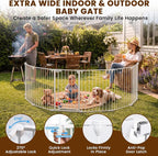 Mumeasy 150" Extra Wide Baby Gate, Play Yard Long Dog Gate for Doorways | Pet Gate Auto Close Walk Thru Door, Adjustable Large Child Safety Fence Gate for House Fireplace Outdoor,6 Metal Panels,White