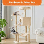 Sweetcrispy 44 Inch Cat Tree Tower, Cat Condo with Hammock, Beige | Cat Climbing Tower with Natural Sisal Scratching Posts, Hammock, Pet Condo for Indoor Cats and Kittens Play