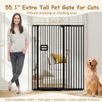 55'' Extra Tall Cat Gate, 42.9"-46.9" Wide Auto Close Tall Pet Gate for Doorways, Pressure Mounted High Dog Door Gate No Drilling Cat Fence Safety Baby Gate for Stairs, Doorways, Black