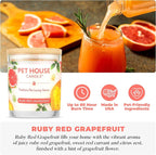 Pet House Candles, Clean Burning, Long Lasting Candles for Pet Odor, Plant-Based, 60 Hour Burn Time - Ruby Red Grapefruit, 9 oz, 2 Pack