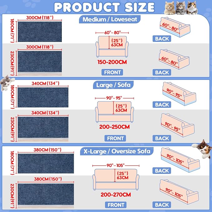 Loiion Cat Scratch Proof Furniture Protector Waterproof Sofa Cover 150"x91" | Pet-Friendly Couch Protector, Anti-Scratch & Anti-Slip Sofa Cover For Cats Dogs Kids, Machine Washable