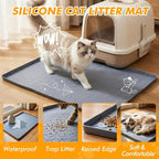 Silicone Cat Litter Mat for Litter Box, 31" x 22" Large Leak-Proof Tray, Scatter Control for Cat Litter, Soft Durable Material, Waterproof & Easy Clean Mat for Indoor Cats, Gray