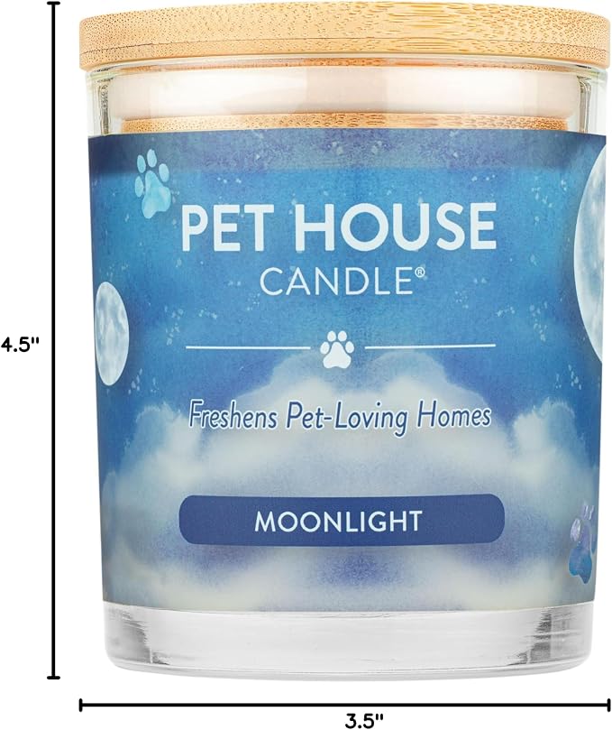Pet House Candle Plant-Based/Soy - Clean Burning Scented, Long Lasting Pet Odor Candle for Home - Moonlight