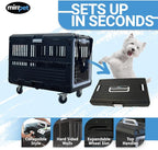 Collapsible Dog Crate & Travel Kit Bundle, 35"L x 21"W x 27"H, Hard Sided Portable Kennel with Wheels, Strap, and Zip Ties for Travel