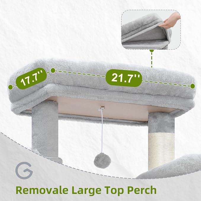 Gitelsnour Tall Cat Tree Tower for for Multiple Cats, Large Condo, GCT031W | 78.7"(200cm) Multi-level Scratching Post for Indoor Large Adult, 2 Condo, 4 Platforms, 3 Hammock, Sisal Rope, Toys Light Gray
