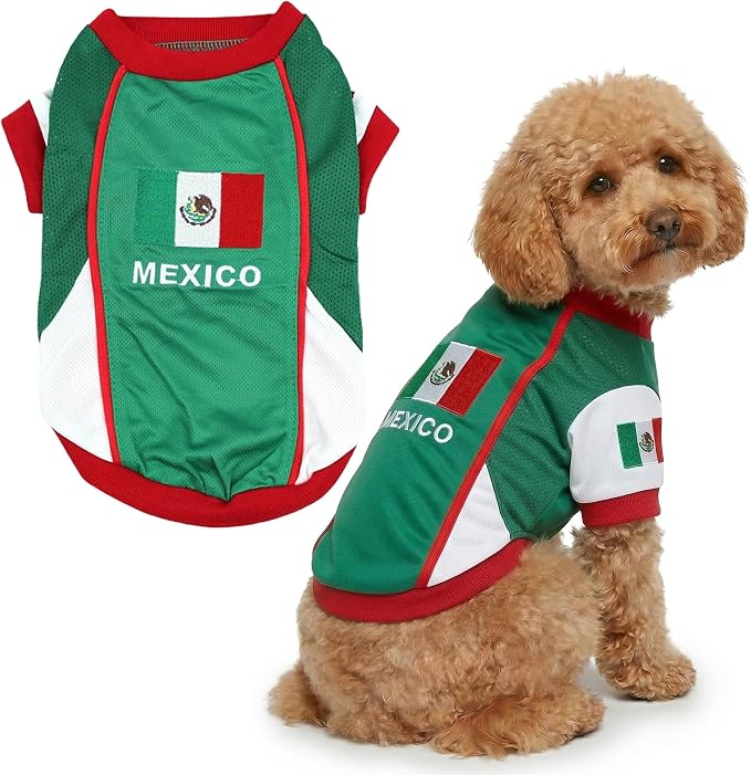 Parisian Pet Dog Mexico Jersey - Breathable Mesh Puppy Football Jersey - Lightweight Stretch Sporty Dog Mexican Outfit - Summer Shirts for Large Dogs - Soccer Jersey for Dogs - Sportswear Pet Clothes