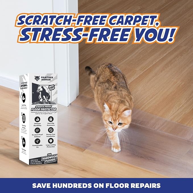 Panther Armor Hardwood Floor Protector for Pets, Runner Mat 16 x 43 in | Stops cats scratching doorways and hardwood floors. Door scratch protector and plastic runner mat