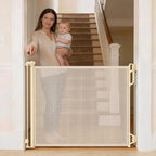 SPACEANY Retractable Safety Baby Gate or Mesh Dog Gate,Durable Portable Mesh Retractable Gate,Easy to Use for Stairs, Doorways, Hallways, Indoor, Outdoor, 33.5" Tall, Up to 55" Wide, Cream