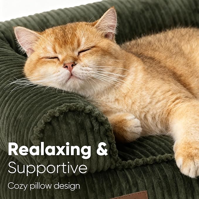 FUKUMARU Dog Couch Bed, Corduroy Cozy Cat Bed, Waterproof, Washable Cover | 28in Orthopedic Dog Beds Sofa for Small Dogs and Large Cats, Cute Warm Cotton Pet Sofa