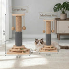 4-in-1 Solid Wood Cat Scratching Post with Self-Groomer, Medium Size | Natural Sisal Scratcher with 2-Level Track Ball Toy, Interactive Cat Tree and Furniture Protector for Indoor Cats