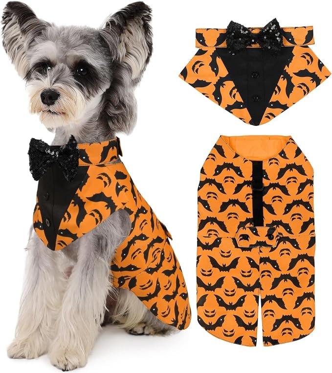 Kuoser Dog Tuxedo, Dog Suit and Bandana Set, Dogs Costume with D-Ring | Formal Dog Outfit with Detachable Bowtie Collar for Wedding, Birthday, Party, Christmas, Halloween, Halloween M