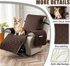 100% Waterproof Recliner Chair Cover, Non-Slip Washable Recliner Slipcover with Elastic Straps & Side Pocket, Stay in Place Furniture Protector for Dogs Cats Kids(Chocolate, 23)
