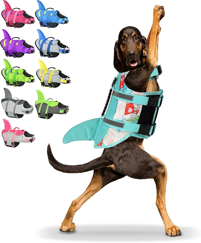 Fragralley Shark Dog Life Jacket, Adjustable Dog Life Vest with Shark Fin, Suit for Small Medium Large Dog Life Vest for Swimming, Boating, Pool, Beach