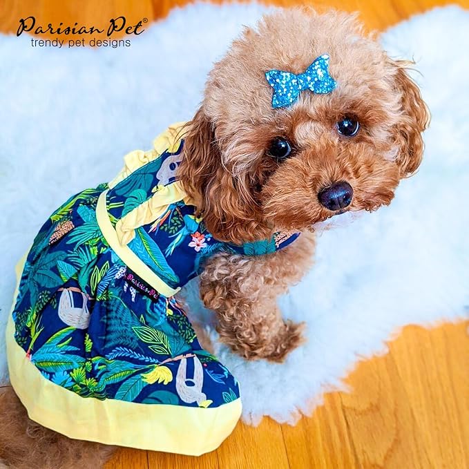 Parisian Pet Amazonia Dog Dress - Summer Clothes for Small Dogs Girl - Tropical Pet Dress - Beach Dog Outfit - Lightweight Puppy Clothes - Jungle Print Dresses for Dogs - Female Small Dog Clothes