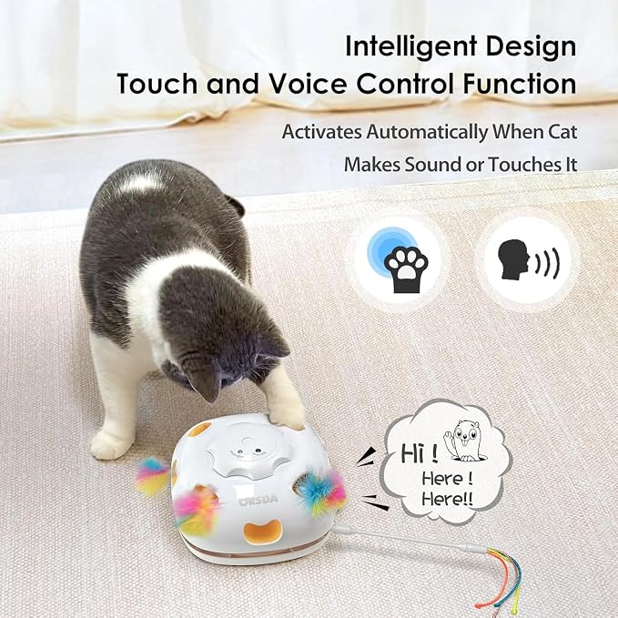 ORSDA Cat Toys for Indoor Cats, 4 in 1 Interactive Automatic Kitten Toys Hide and Seek with Mat, 8 Holes Mice Whack-A-Mole, Moving Wand Teaser Feathers,Rechargeable Electric Exercise Kicker Kitty Toy