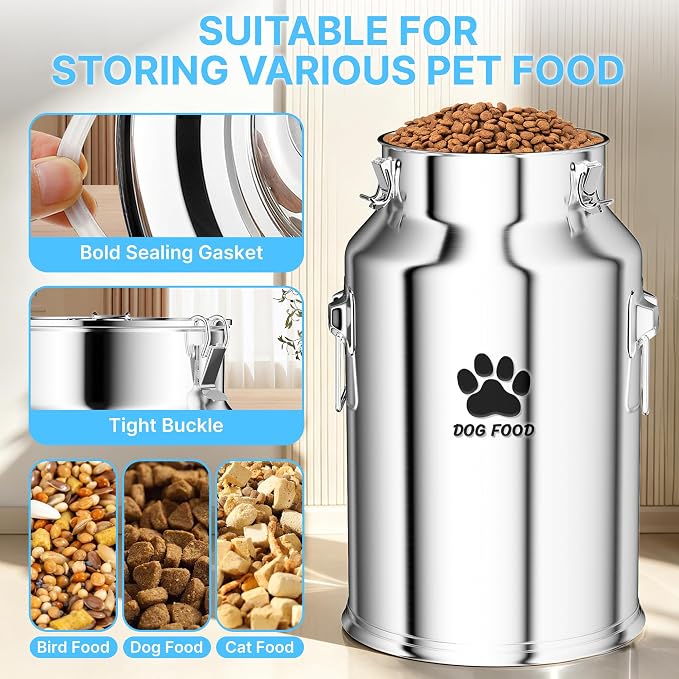 25Lbs Metal Dog Food Storage Container, Dog Food Storage Tank, Multifunctional Storage Bin with Sealed Lid and Spoon, Pet Food Storage Container for Dogs and Cats, Keeping Fresh and Easy to Clean