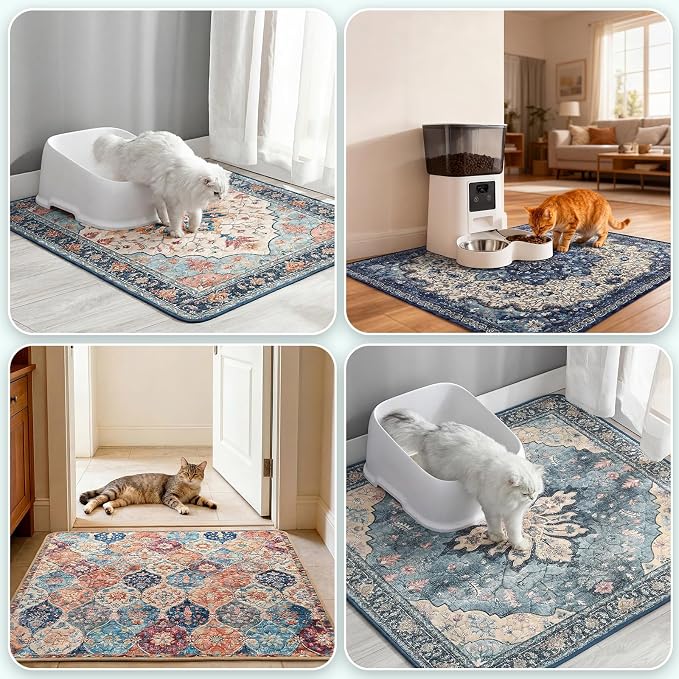 Hompet Cat Litter Mat 2 Pack, 54x54 Large Machine Washable Trapping Mats for Cats, Super Absorbent & Urine-Proof Cat Litter Box Mat for Floor, Waterproof & Non Slip Kitty Litter Rug