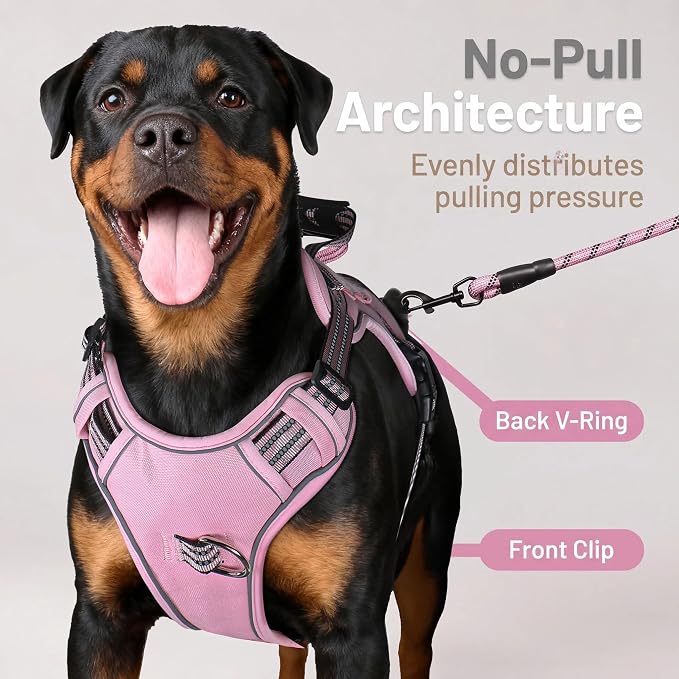 Service Dog Tactical Vest Harness and Leash Set Large Sized Dog Emotional Support- Tactical Dog Harness Training Collar with Name (Pink, L)