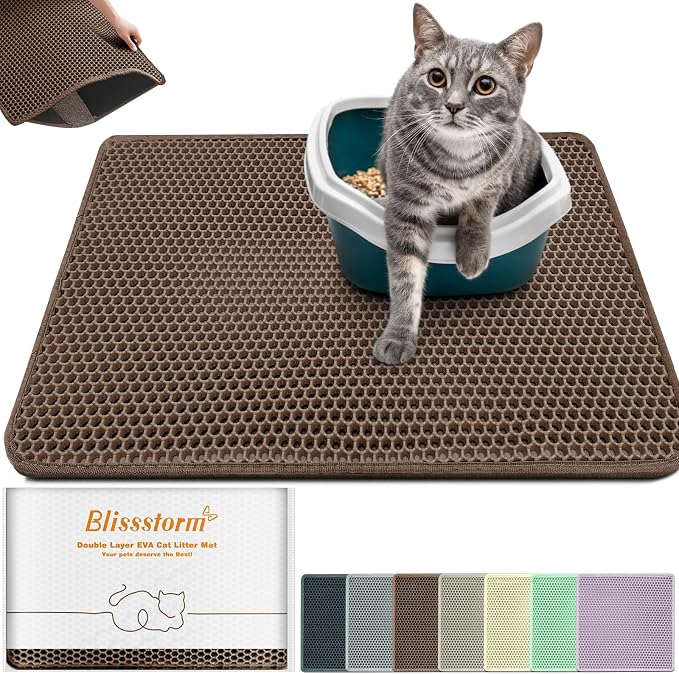 Cat Litter Mat 47"x27",Double Layer EVA Litterbox Mat Brown | Extra Large Honeycomb, Waterproof & non-slip, Odor-free, easy clean, washable durable floor protector,scatter control
