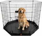 PJYuCien Puppy Playpen with Bottom Pad and Door, 8 Panels 42" H, Black | 24"W, Dual-function Pad, For Large Pets, Foldable Octagonal Pen, Versatile, Indoor & Outdoor, Backyard, Protects Floors