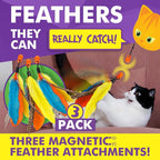 Cat Amazing Snatch Feathers Replacement Pack - 3 Magnetic Feather Attachments for The Snatch Magnetic Wand - Cat Toy Feathers – Cats Can Really Catch!