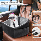 NEEZUKAR Dog Car Seat for Small Dogs,Detachable Washable Dog Booster Seat Under 30lbs, Pet Car Seat Travel Bed with Storage Pockets and Dog Safety Belt (Black/Grey)