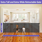 Reinforced 42" Tall Pet Gate 96" Wide Retractable Baby Gate, Indoor/Outdoor | Tall Retractable Dog Gate Prevents Crawling Under, One-Hand Operation Safety Lock, Scratch-Resistant Mesh, Easy Install/Black