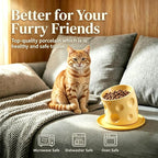 Ceramic Raised Cat Bowls, Elevated Cat Bowls with Food Mat | Anti-Vomiting & Spine Protection, Cheese-shaped, Whisker Friendly Pet Bowl, Dishwasher and Microwave Safe