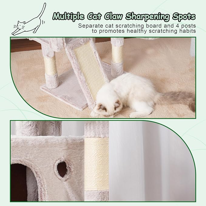 Gitelsnour Cat Tree Tower 42'' with Condo, Indoor Scratching Post GCT005SMU | Cat House for Small and Kittens, Soft Basket, 2 Large Platforms, Scratching Board, Multi-level, Toy, Mushroom