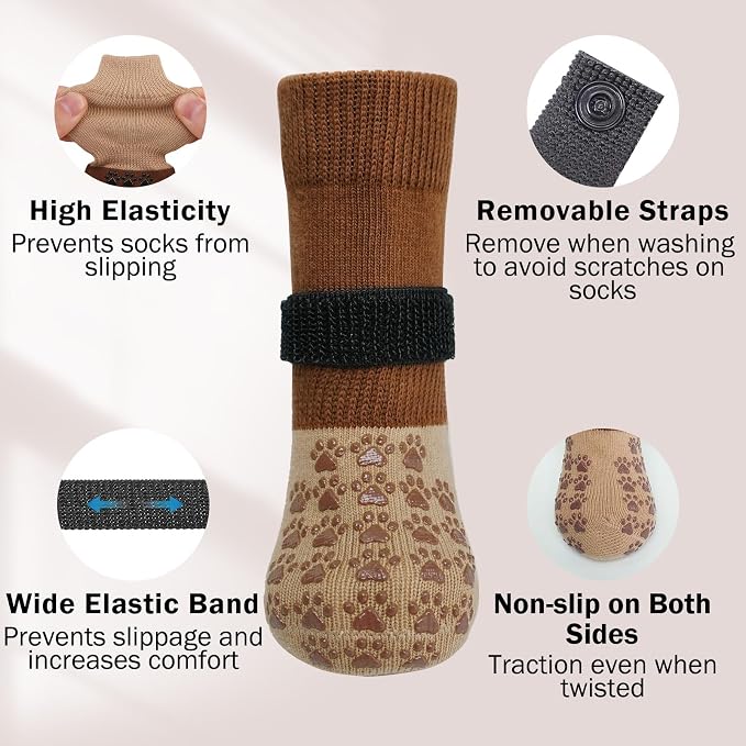 SCENEREAL Dog Socks to Prevent Licking Paws for Hot/Cold Pavement Anti Slip, Dog Shoes for Hardwood Floors, Dog Boots & Paw Protectors with Grippers for Small Medium Large Senior Dogs