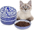 Selamica Ceramic Cat Bowls, 5.6 Inch Wide Shallow Cat Food Bowl/Dishes for Food and Water, Whisker Friendly, Set of 6, Vintage Blue