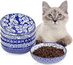 Selamica Ceramic Cat Bowls, 5.6 Inch Wide Shallow Cat Food Bowl/Dishes for Food and Water, Whisker Friendly, Set of 6, Vintage Blue