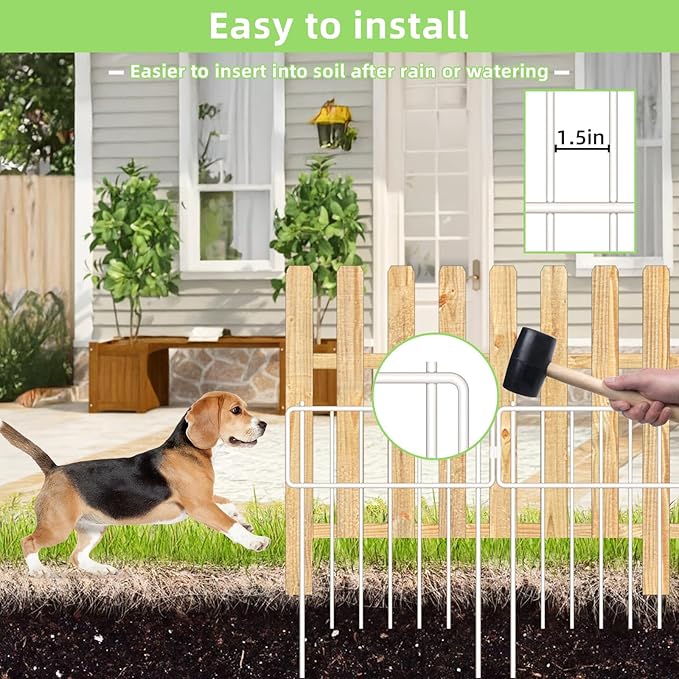 Thrivinest 30 Pack Animal Barrier Fence, No Dig Fence Decorative Fences, Rustproof Metal Small Garden Fence Border for Dogs Rabbits (White, 30 Pack,30Ft)
