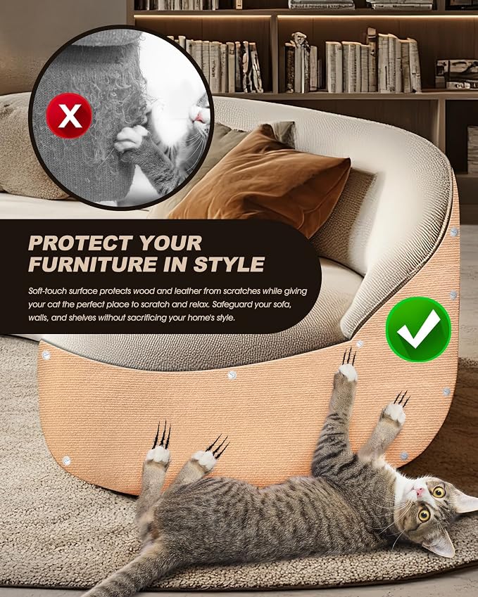 Cat Scratch Furniture Protector, Trimmable Self-Adhesive Carpet, DIY Climb Cat Scratcher Mat for Covering Cat Tower and Couch Protector from Cat Claws（Beige）