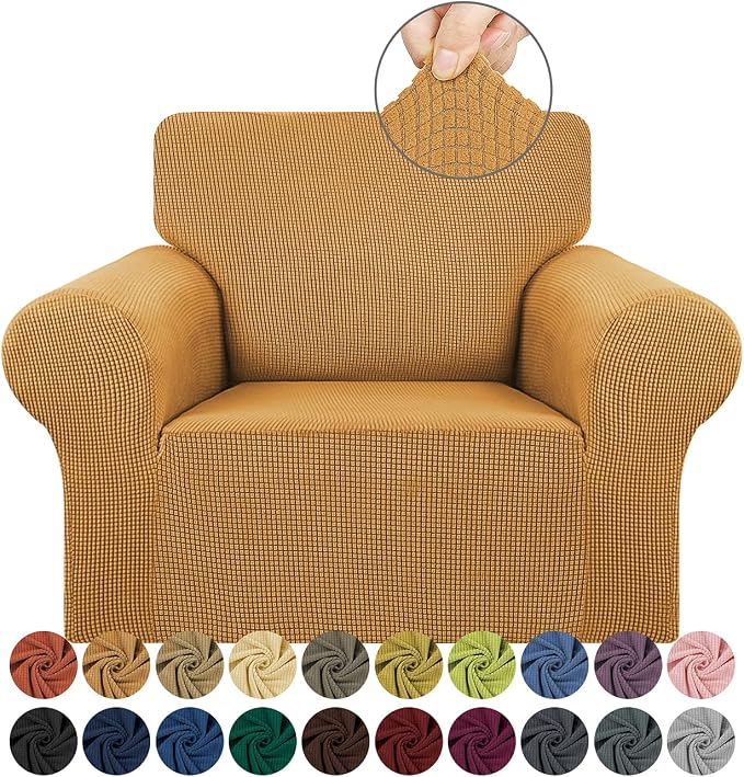 Stretch Chair Sofa Slipcover, Single Couch Cover,Golden | 1-Piece Washable Sofa Cover,Pet Friendly (31"-55") Furniture Protector Soft Jacquard Elastic Bottom for Dogs & Kids