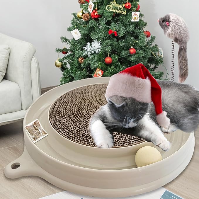 AUOON Cat Scratcher Toy with Ball Track for Indoor Cats Kittens, Milk Shake | 3 in 1 Interactive Cat Toy, Cat Scratch Pad with Cat Ball Toy and Cat Mouse Toy, for Chasing Exercise, Protect Furniture