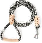Mile High Life Dog Leash with Genuine Leather Handle, 4/5/6 FT | Rope Leash, Heavy Duty 360° Swivel Metal Clasp, for Small Medium & Large Dogs Walking (Black Khaki, 48 Inch-1/2)