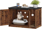 Hzuaneri Cat Litter Box Enclosure, Hidden Litter Box Cabinet Furniture | Indoor Cat House with Bell, Farmhouse Style, 31.5 x 19.7 x 20.9 Inches, for Hallway, Bedroom, Rustic and Black CB85201X