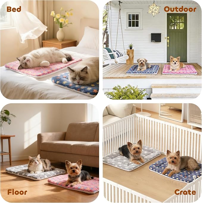 Mora Pets Dog Bed Crate Pad Ultra Soft Pet Bed with Cute Star Print Washable Crate Mat for Large Medium Small Dogs Reversible Fleece Dog Crate Kennel Mat Cat Bed Liner 29 x 21 inch Grey