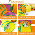 H-4-Way Collapsible Cat Bunny Tunnel, with Cushion, Indoor Entertainment, Washable Tear-Resistant Pet Hideout Tube with Interactive Playing Balls, for Kittens, Rabbits, Puppies
