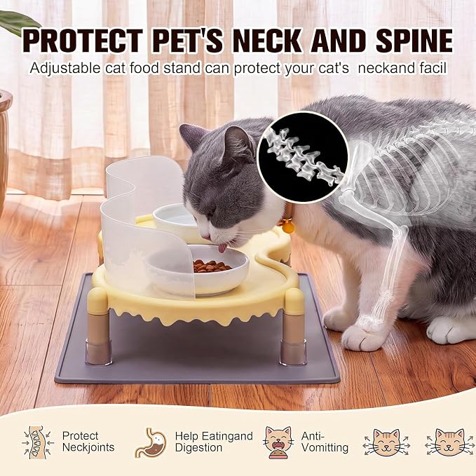 Dreyoo 2 Sets Cat Food Table with Splash Guard, Raised Cat Bowl Stand | Ant Proof Pet Tray, for Cats and Small Dogs, Raised Bowl Stand, EVA Non Slip Pads, for Home Pet Feeding