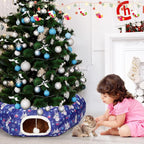 Christmas Cat Tunnel Bed for Indoor Cats Under Christmas Tree Skirt Tube with Hanging Ball Plush Cat Cave, Washable Holiday Pet Gift Toy & Gift for Kittens(Snowman)