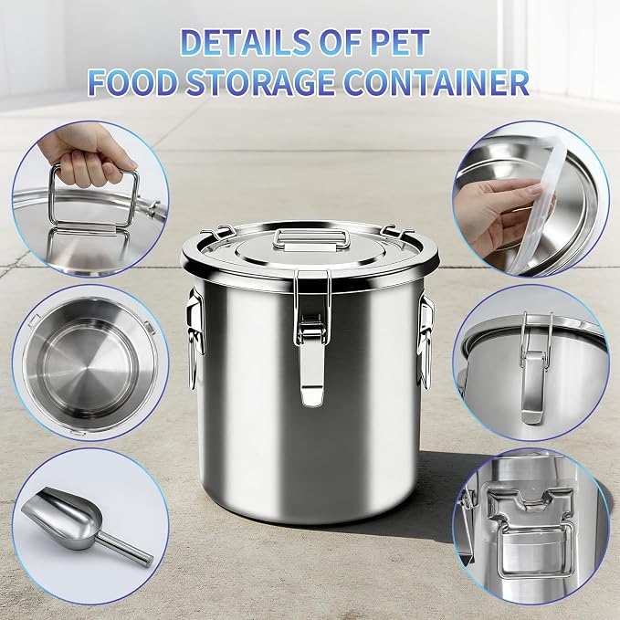 40 lb Stainless Steel Dog Food Storage Container, Airtight Metal Pet Food Storage Bin with Lid and Scoop, Large Dog Food Container for Dry Food, Keep Fresh, Easy to Clean
