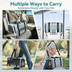 PETSFIT Cat Carrier Soft with Patented Safety Buckles, Safe for Car Travel | Lockable Zippers, Safety Tether, Escape-Resistant Pet Carrier for Vet Visits, Airline Approved Under-Seat, Up to 12 lbs