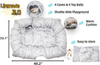XxingSheep 4 Cave Shuttled XL Cat Tunnel Bed for Indoor Cats Peekaboo Toy Donut with Warm Mat, Yellow-Brown