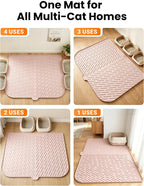 Cat Litter Mat, 47"x37" Extra Large Litter Box Mat, Silicone Mat, Pink | Waterproof Litter Trapping Mat for Scatter Control, Soft on Cat Paws Non-Slip Easy to Clean