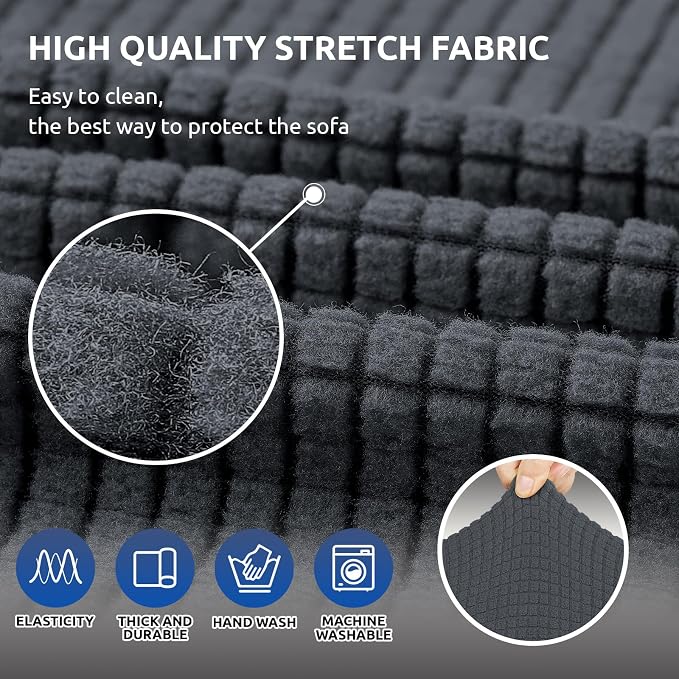 Stretch Loveseat Couch Cover, 2 Cushion Couch Slipcover,Charcoal | 1-Piece Washable Sofa Cover Pet Friendly (55"-78") Furniture Protector Soft Jacquard, Elastic Bottom for Dogs & Kids