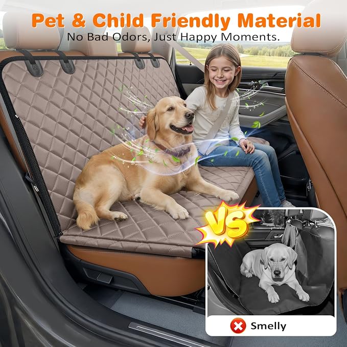 URPOWER 4 in 1 Dog Car Seat Cover for Back Seat, Waterproof Hammock | Mesh Window, Side Flaps, 600D Oxford, Scratch Resistant, Non-Slip, Easy Install, Machine Washable, Dog Seat Belt Included