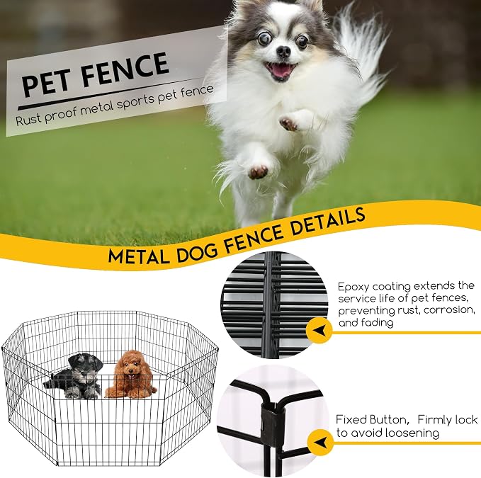 FDW 24 Inch Dog Pen 8 Panel Dog Playpen Indoor Outdoor Metal Puppy Pet Fence Portable Folding Animal Exercise Fence,Black