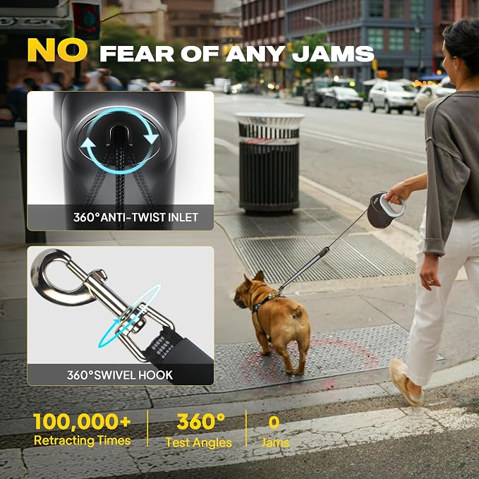 Fida Upgraded Retractable Dog Leash 30ft, Heavy Duty Pet Walking Leash for Medium/Large Breed up to 110 lbs, 360° Tangle-Free Long Retract Dog Lead, Soft Grip, One-Hand Brake, Black